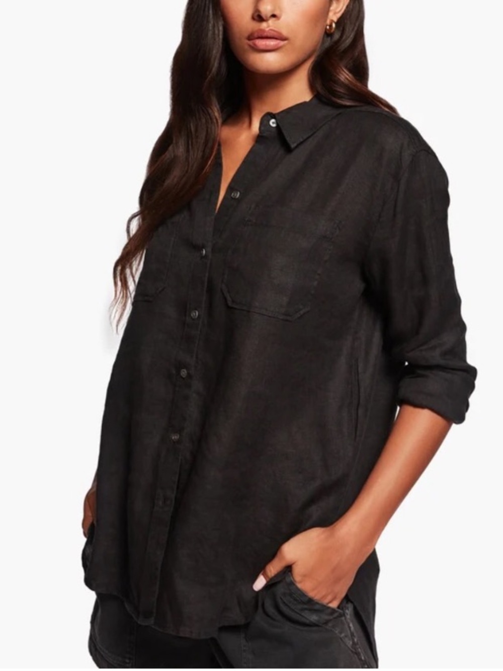 James Perse Linen Pocket Shirt Black